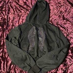 SHEIN crop top hoodie with gem angel wings on the back